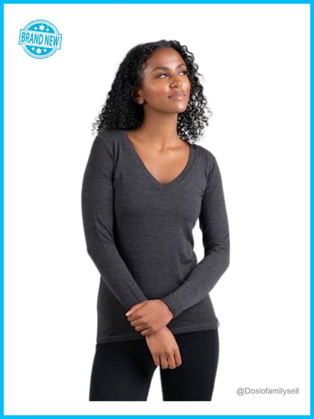 Merino Wool Long Sleeve V-Neck Base Layer Shirt Fitted